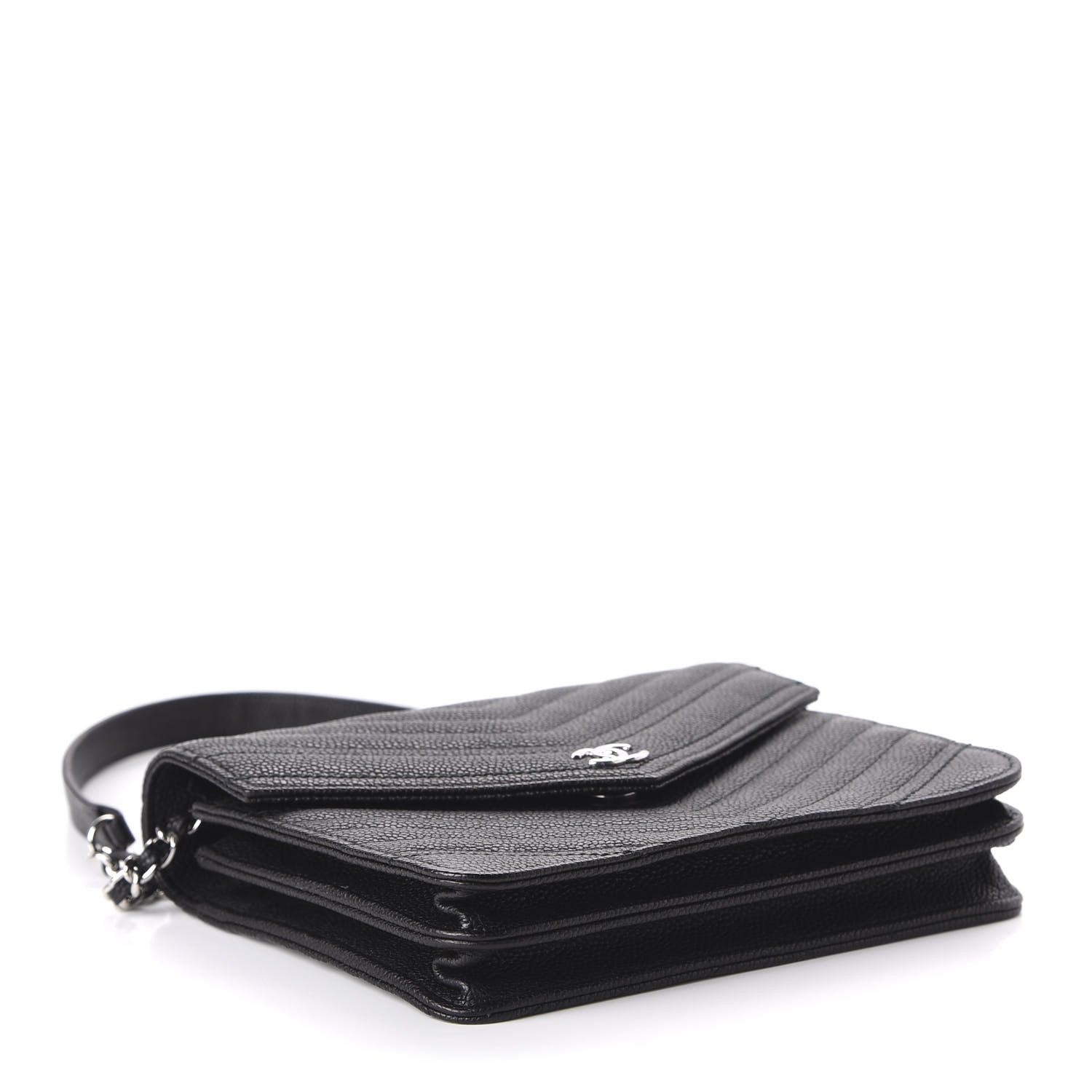 Chanel Caviar Chevron Quilted Square Wallet On Chain WOC Black 4 of 10