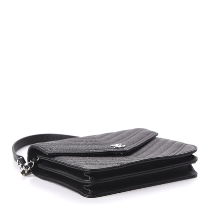 Chanel Caviar Chevron Quilted Square Wallet On Chain WOC Black 4 of 10