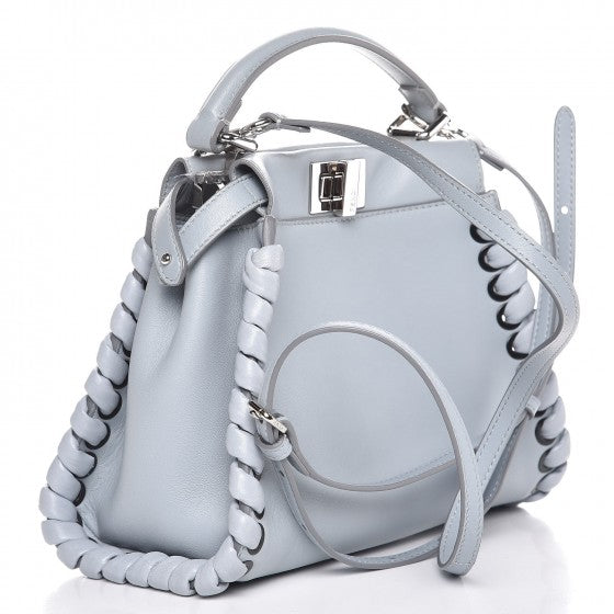 Nappa Lace Up Mini Peekaboo Iconic Satchel Azzurro Polvere