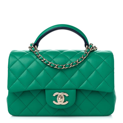 Chanel Lambskin Quilted Bi-Color Mini Top Handle Rectangular Flap Green Dark Blue 1 of 10