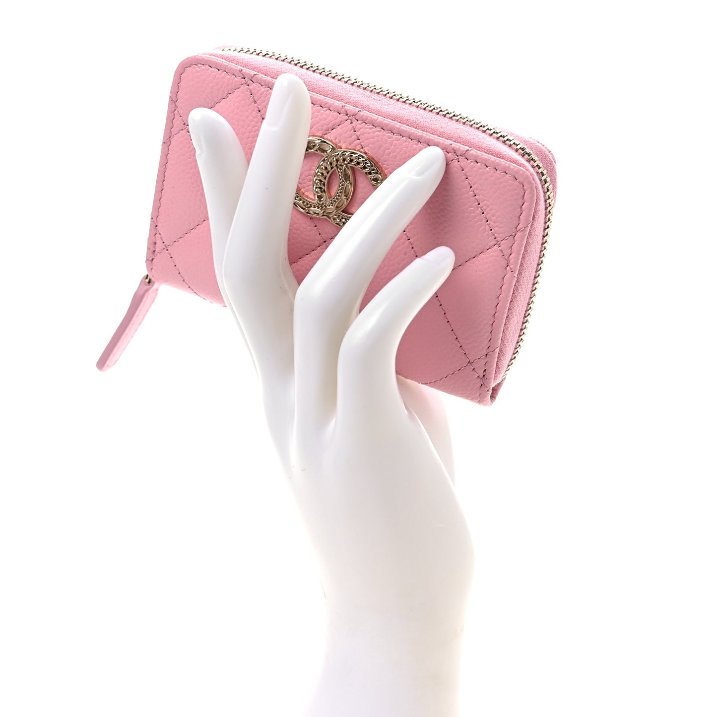 Caviar Quilted Multi Chain Zip Coin Purse Light Pink