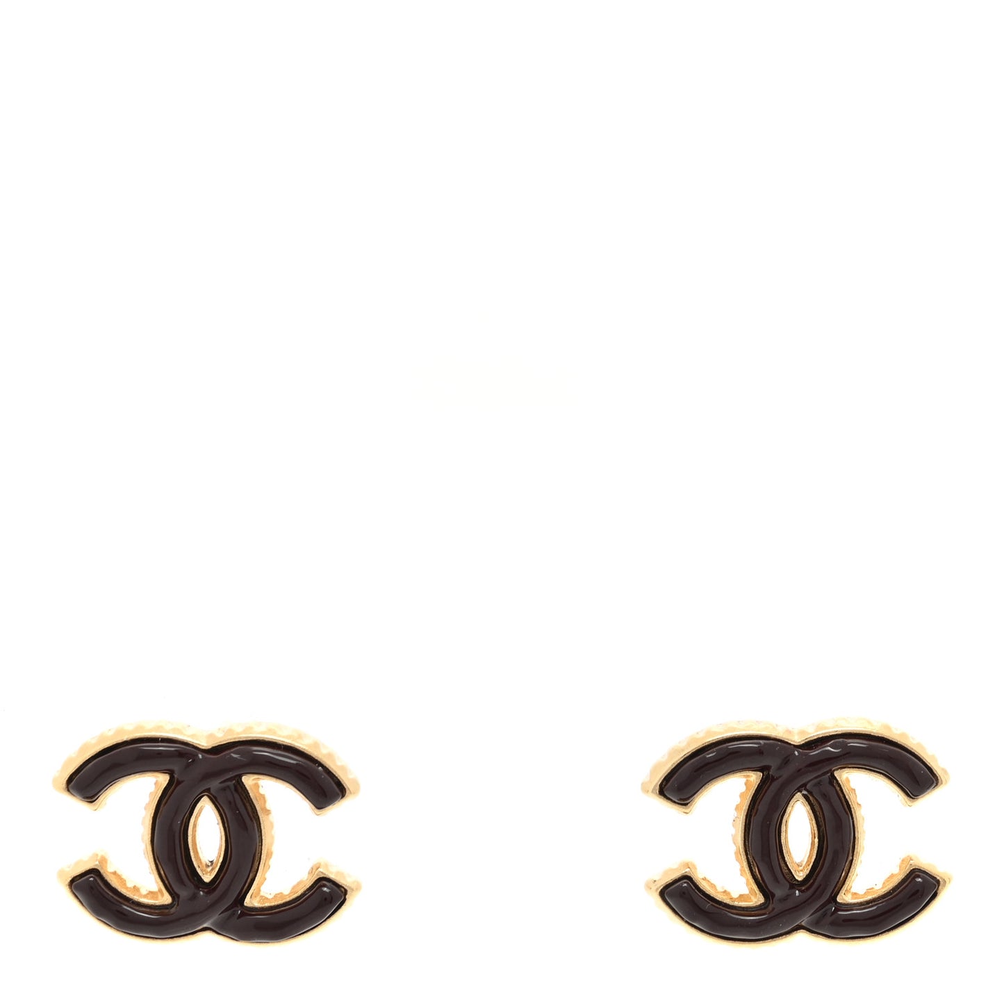Metal Enamel CC Earrings Gold Brown