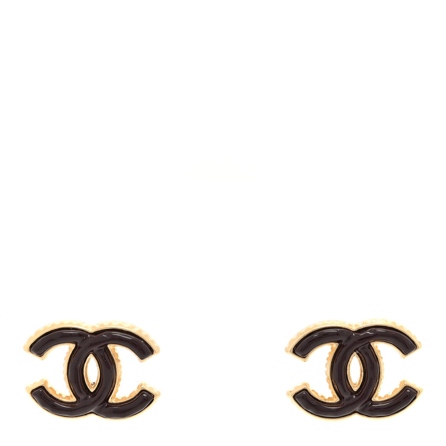 Chanel Metal Enamel CC Earrings Gold Brown 1 of 5