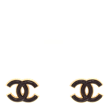 Chanel Metal Enamel CC Earrings Gold Brown 1 of 5