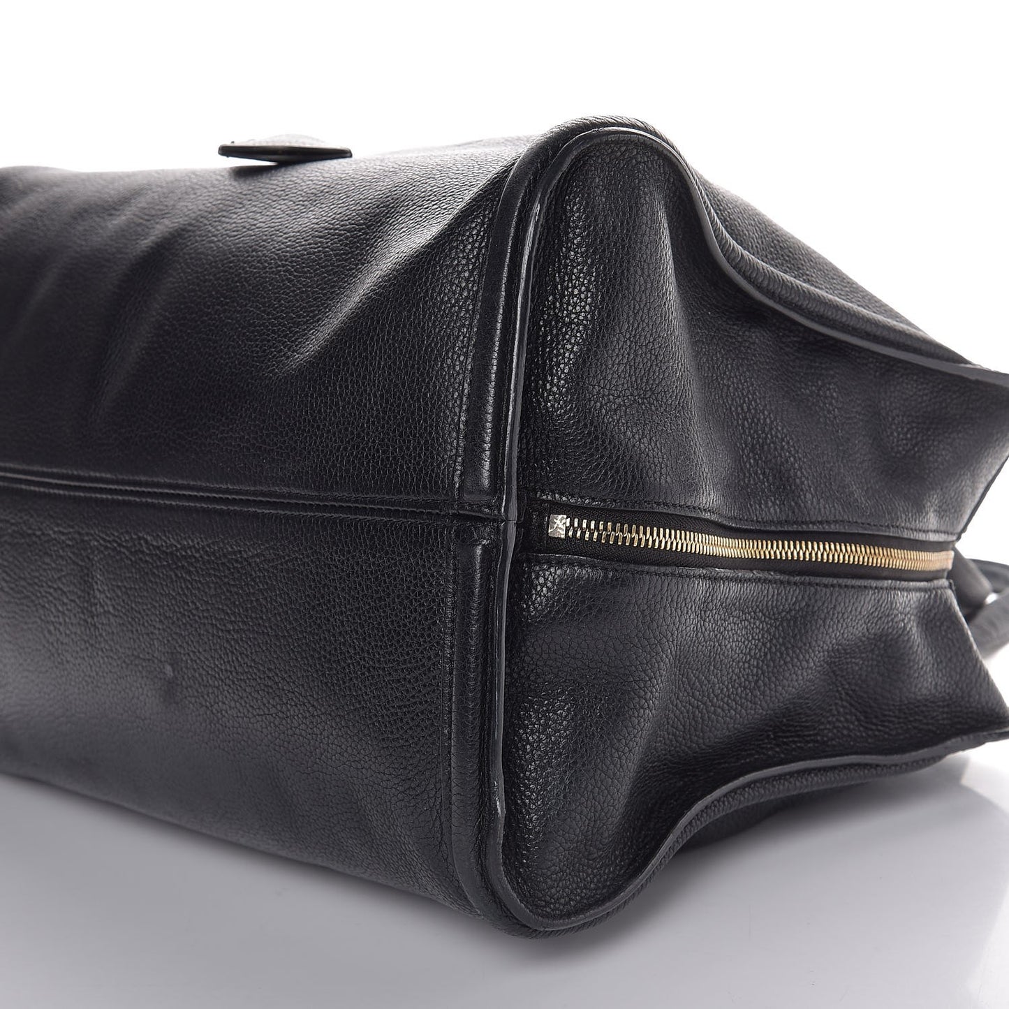 Pebbled Calfskin Large Skull Padlock Zip Around Tote Black