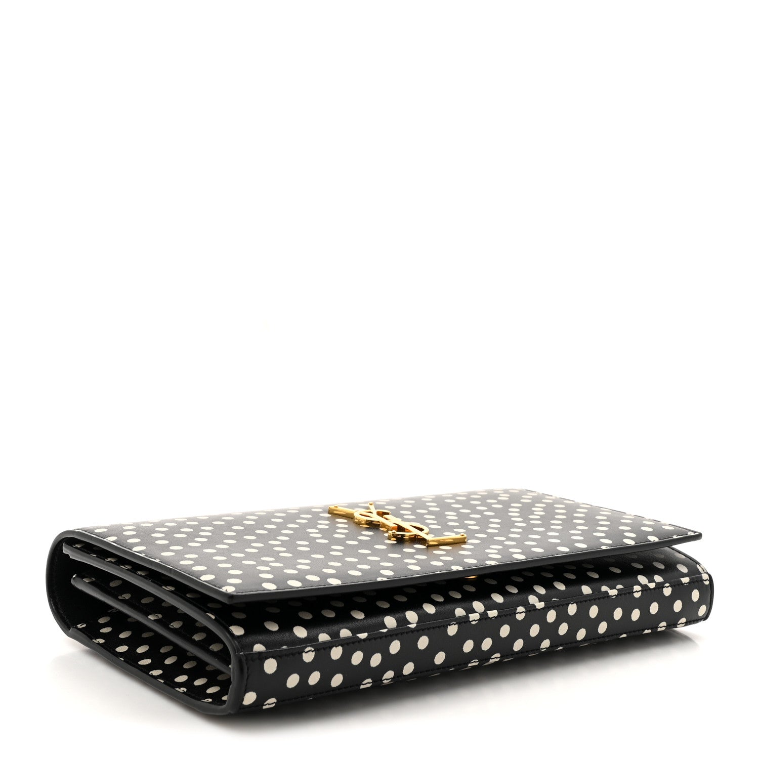 Saint Laurent Calfskin Polka Dot Print Monogram Chain Wallet Black Crema Soft 4 of 12