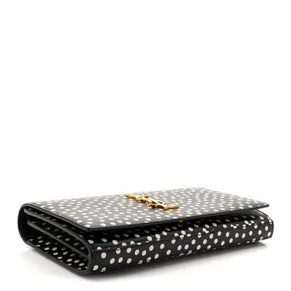 Saint Laurent Calfskin Polka Dot Print Monogram Chain Wallet Black Crema Soft 4 of 12