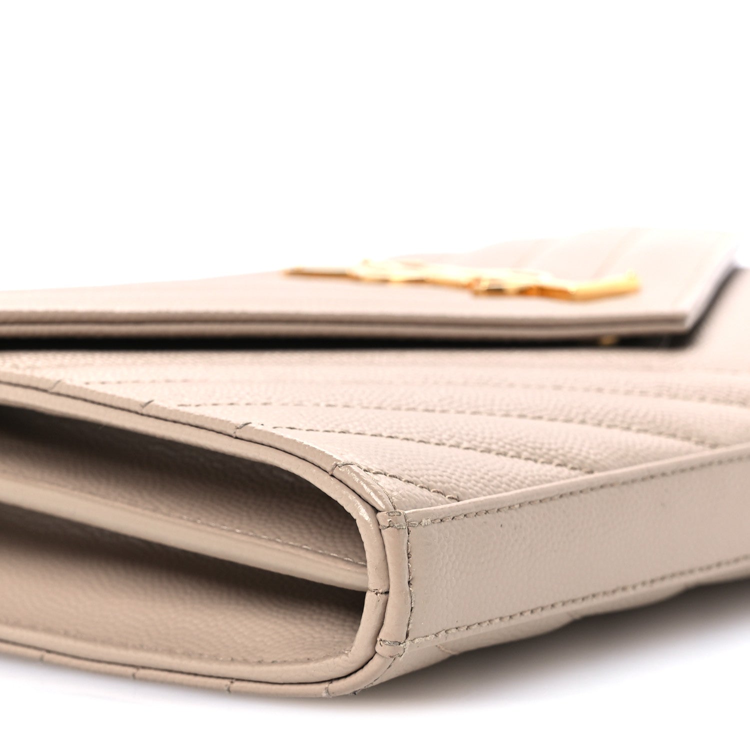 Saint Laurent Grain De Poudre Matelasse Chevron Monogram Chain Wallet Dark Beige 7 of 8