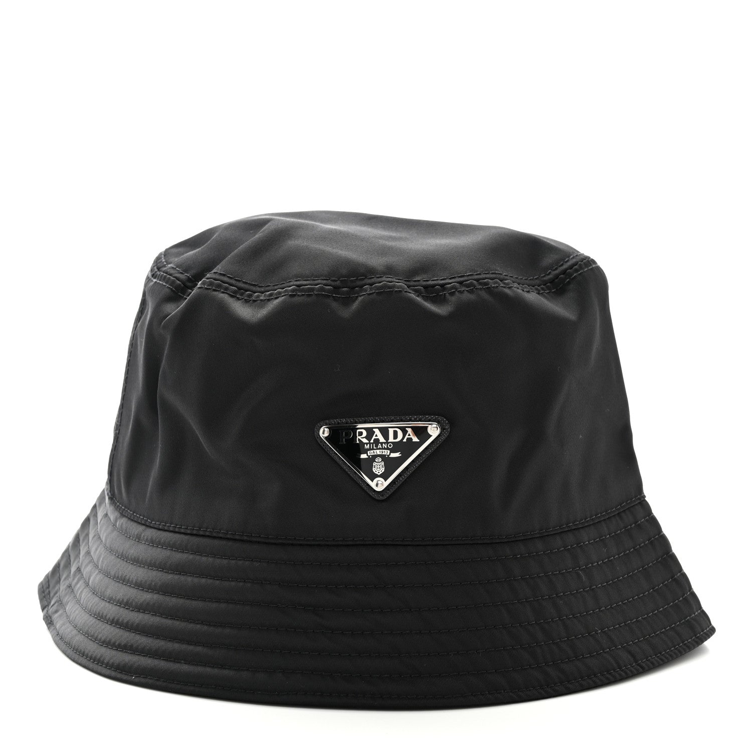 Prada Re-Nylon Metal Triangle Logo Womens Bucket Hat M Black 3 of 7