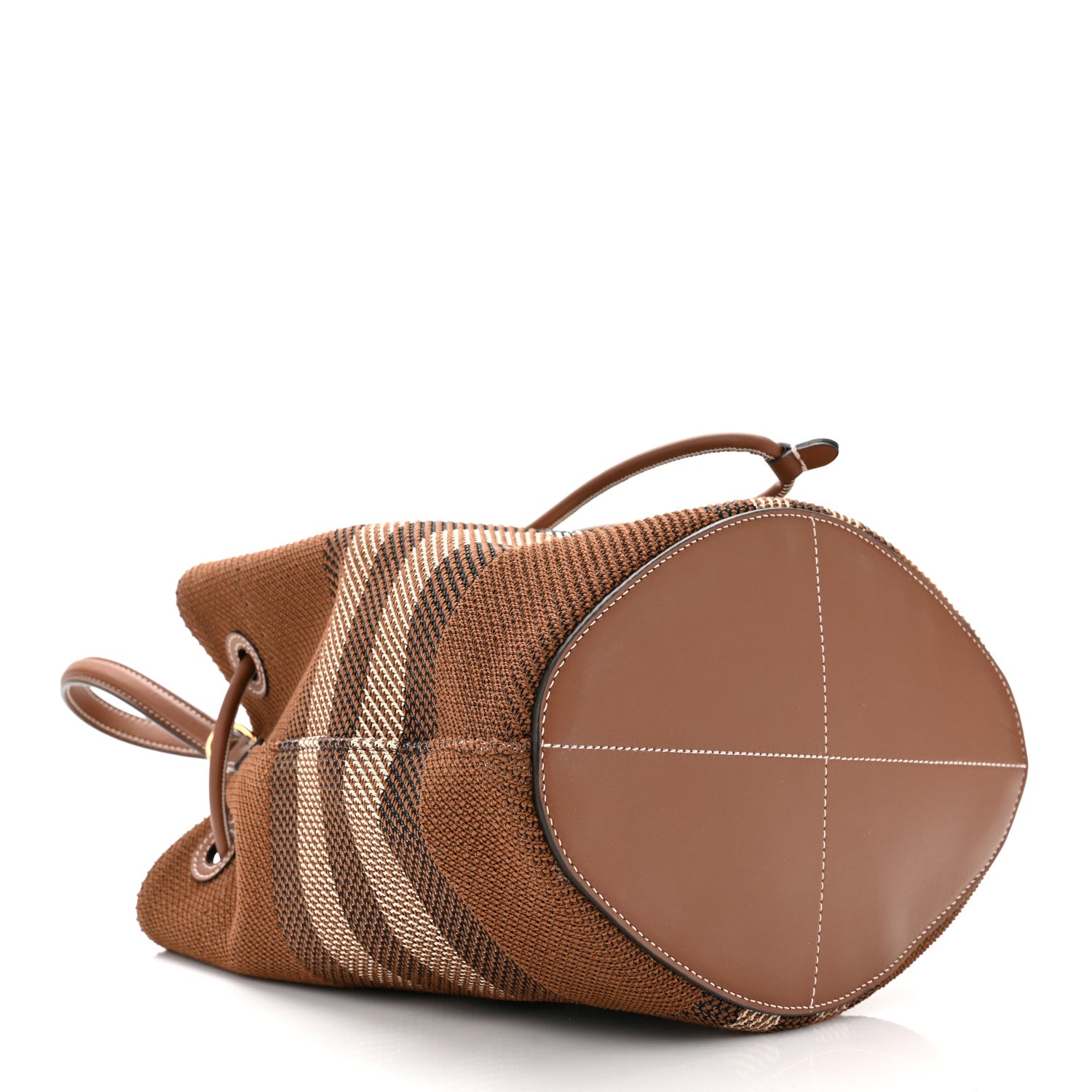Burberry Knitted Check Calfskin TB Small Drawstring Bucket Bag Dark Birch Brown 3 of 8