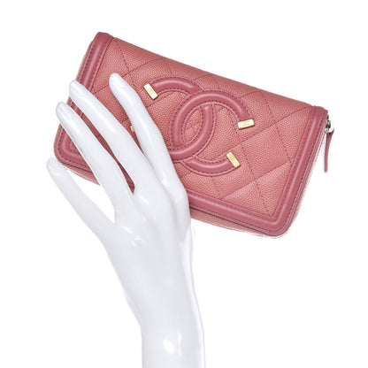 Chanel Caviar Quilted Medium Filigree Zip Around Wallet Pink 2 of 12