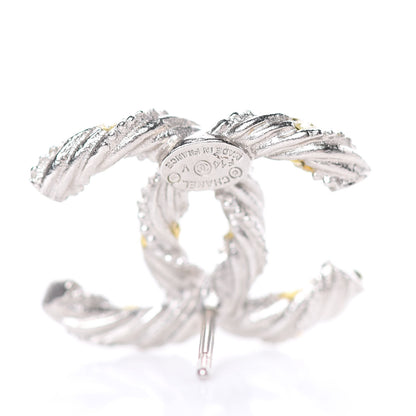 Chanel Crystal Twisted CC Earrings Silver 3 of 5