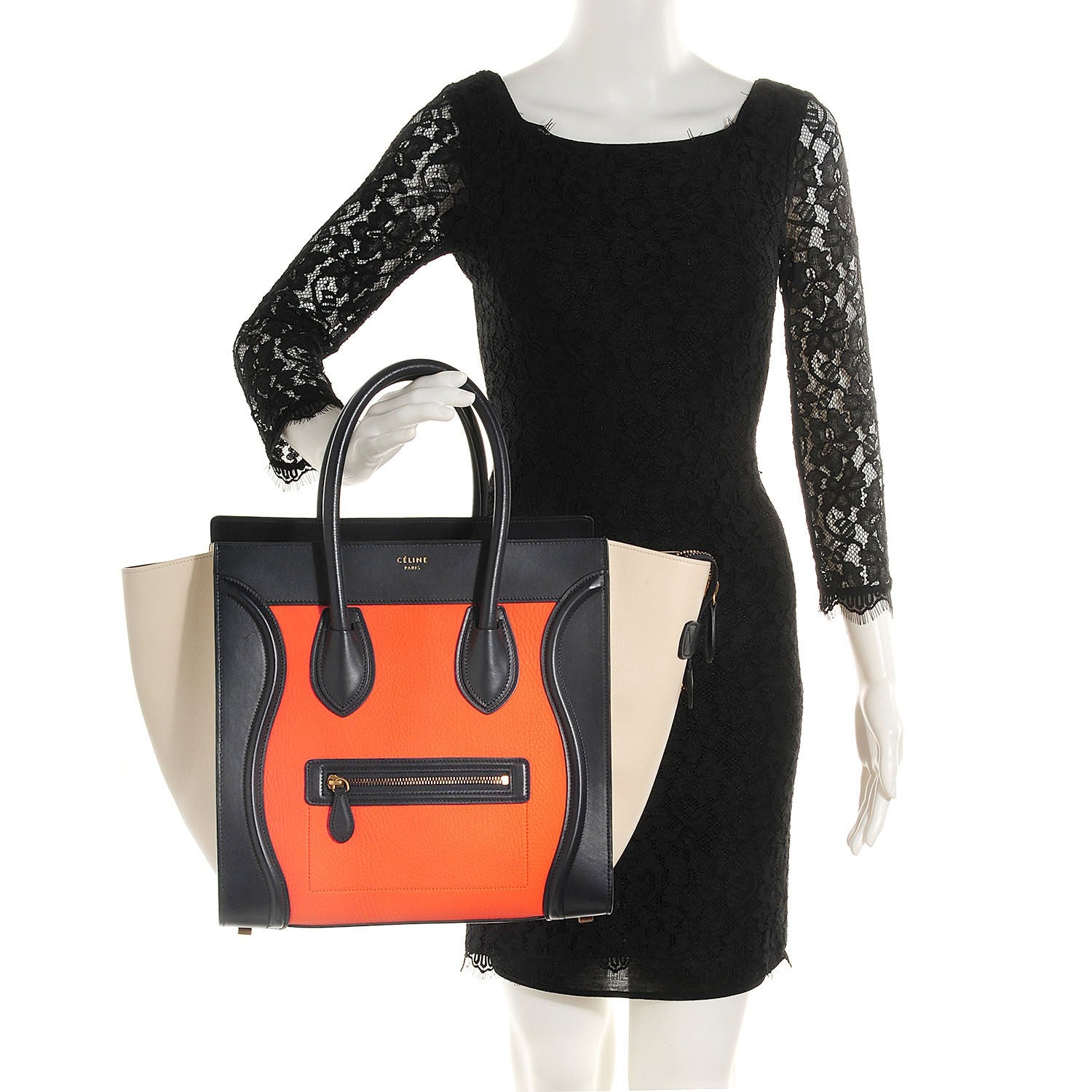 Celine Elephant Calfskin Mini Tri-Color Luggage Bright Orange 2 of 8