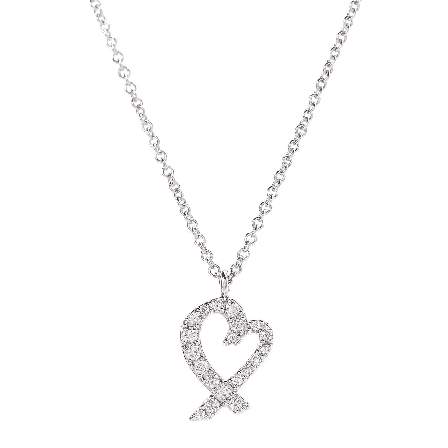 18K White Gold Diamond Mini Paloma Picasso Loving Heart Pendant Necklace
