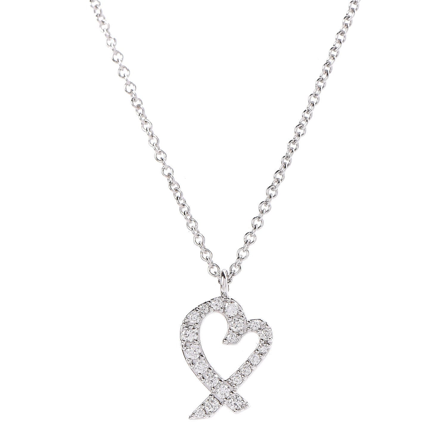 Tiffany 18K White Gold Diamond Mini Paloma Picasso Loving Heart Pendant Necklace 1 of 8