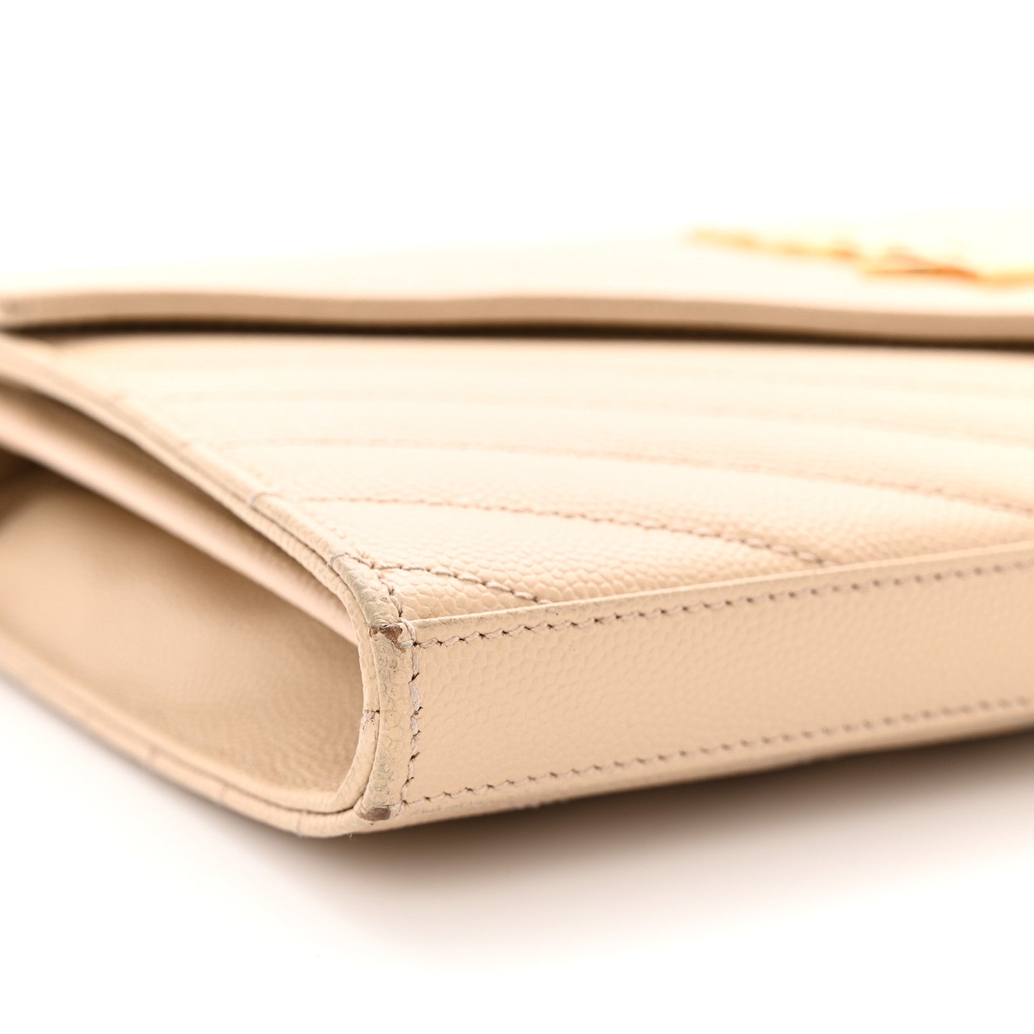 Saint Laurent Grain De Poudre Matelasse Chevron Monogram Envelope Chain Wallet Nude Powder 9 of 15