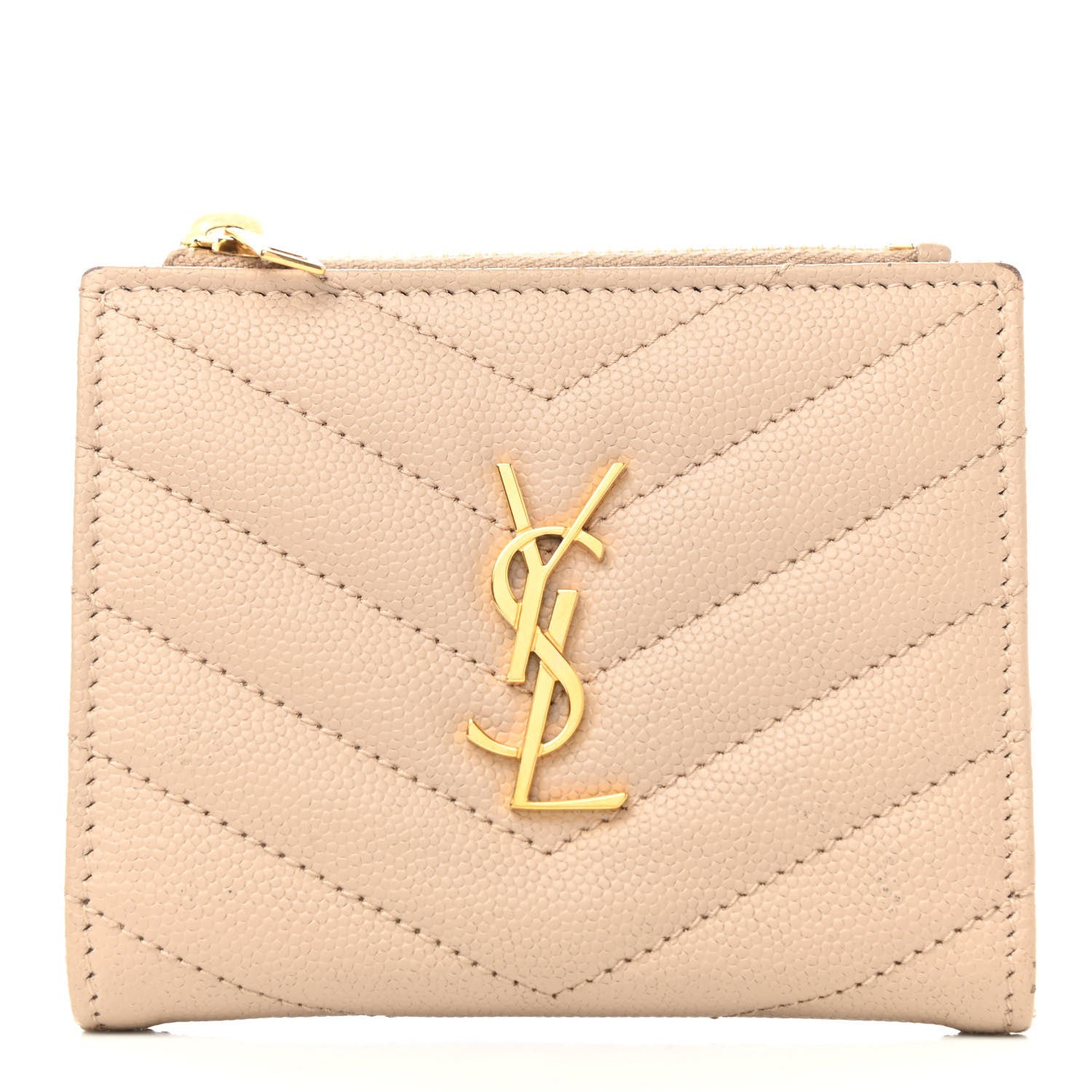 Saint Laurent Grain De Poudre Matelasse Chevron Monogram Zipped Card Case Nude Powder 1 of 9