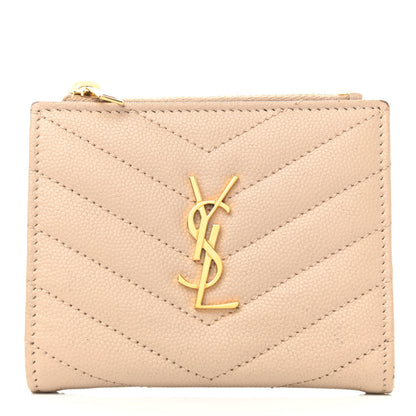 Saint Laurent Grain De Poudre Matelasse Chevron Monogram Zipped Card Case Nude Powder 1 of 9