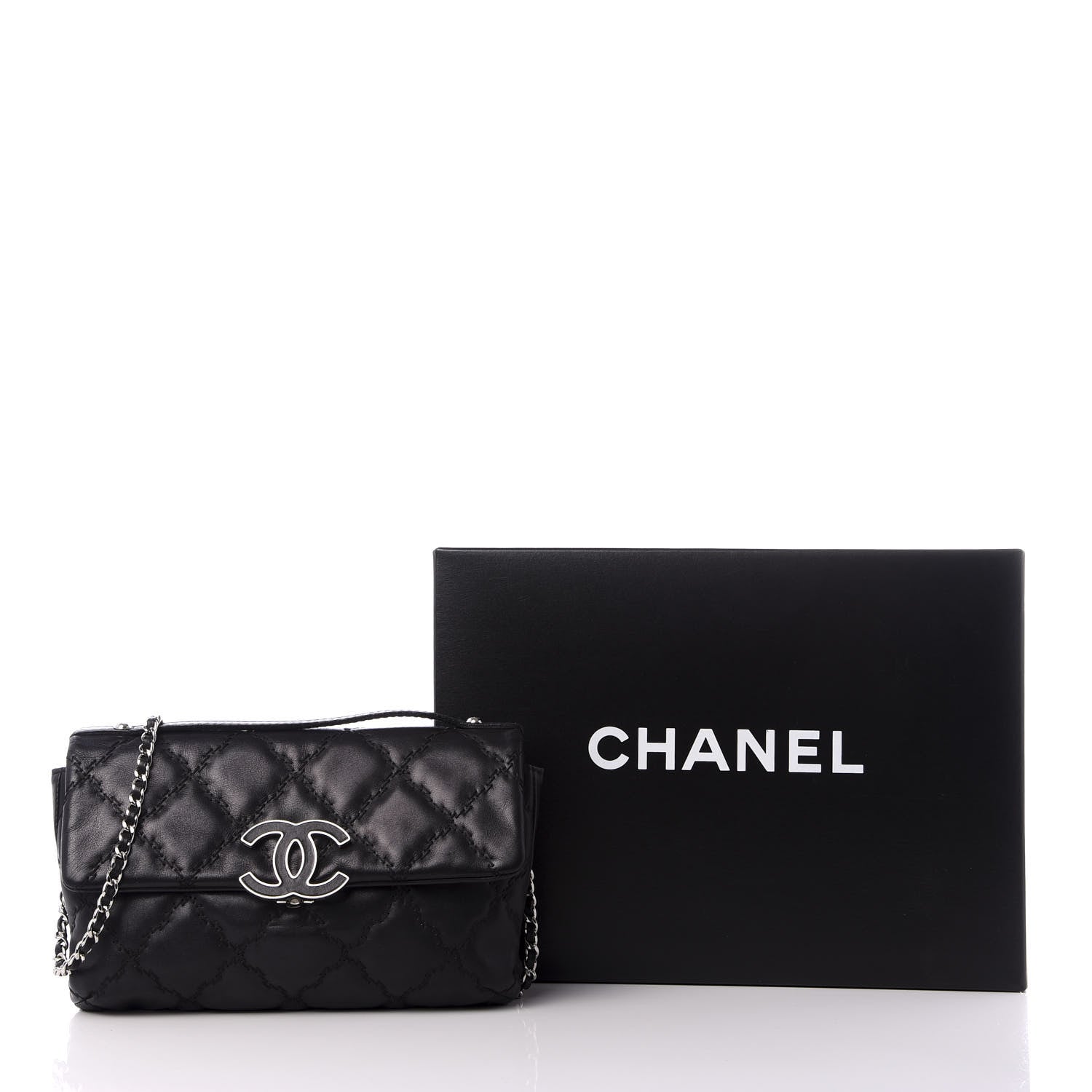 Chanel Calfskin Quilted Double Stitch Hamptons Clutch with Chain Black 9 of 9