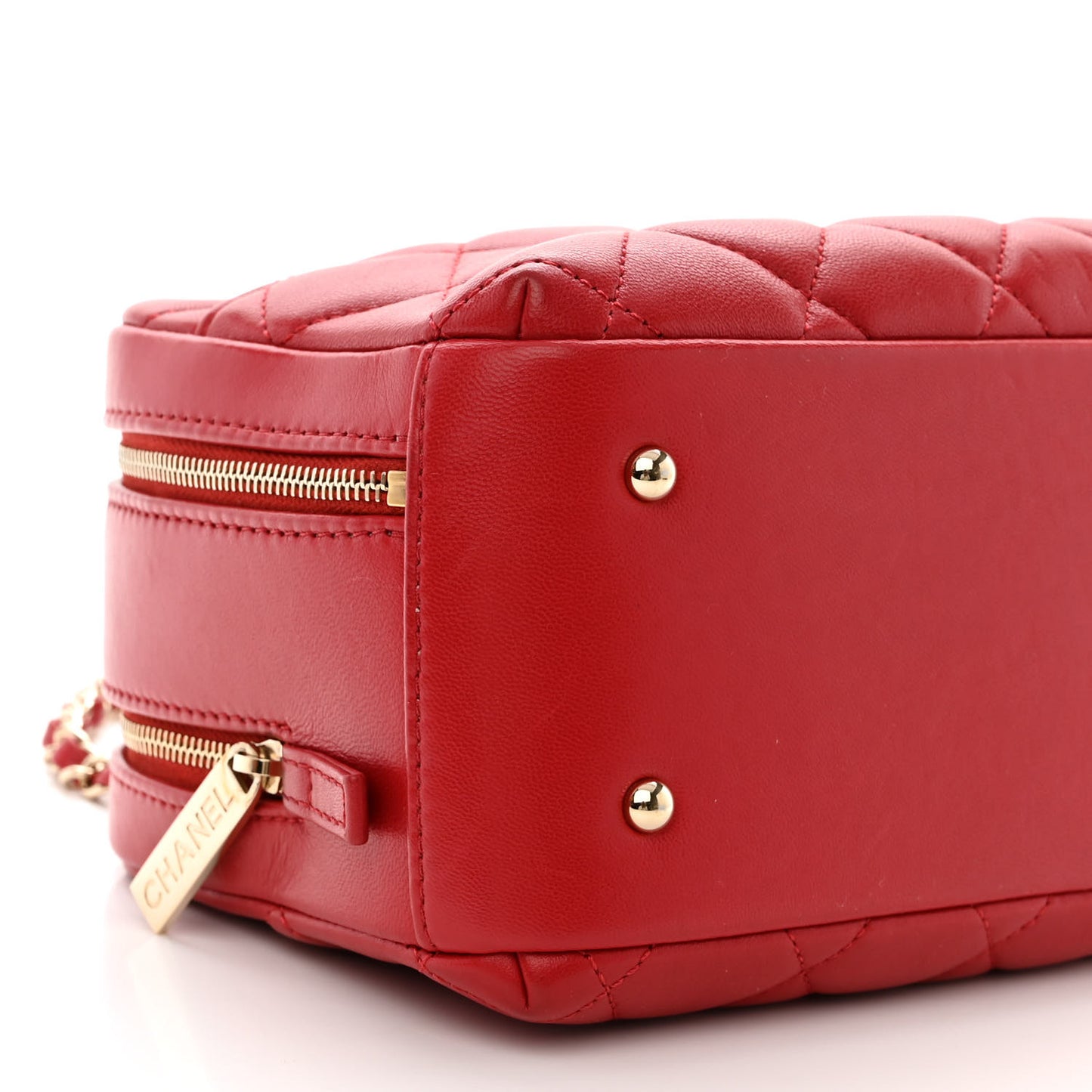 Lambskin Quilted Small Trendy CC Bowling Bag Red