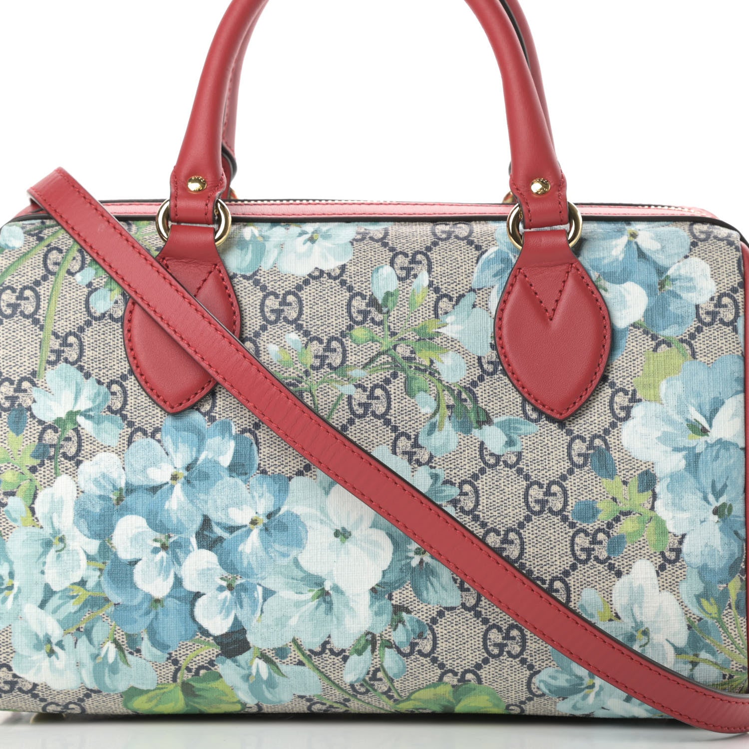 Gucci GG Supreme Monogram Blooms Small Boston Beige Blue Navy Hibiscus Red 8 of 10