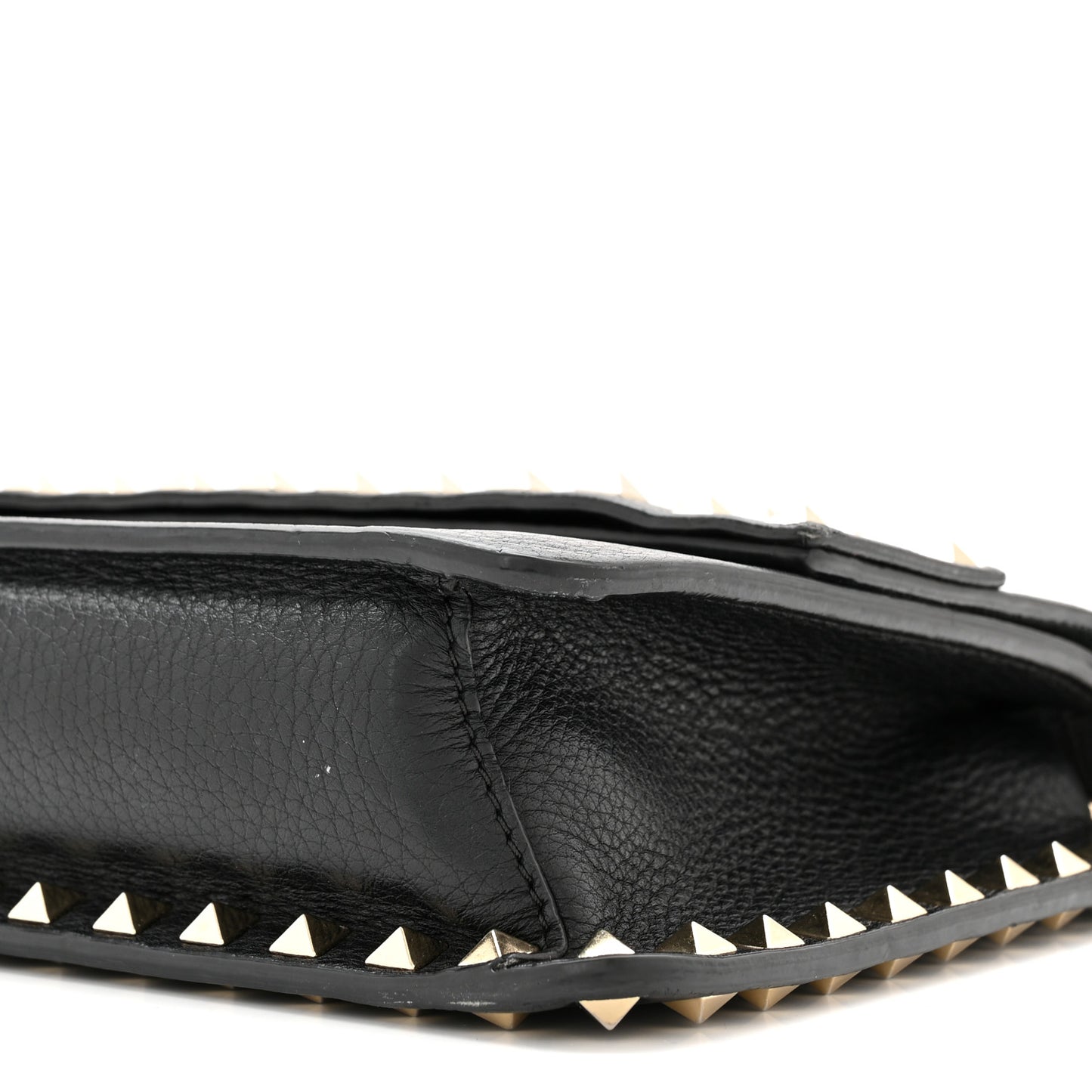 Pebbled Calfskin Rockstud Side Slip Crossbody Black