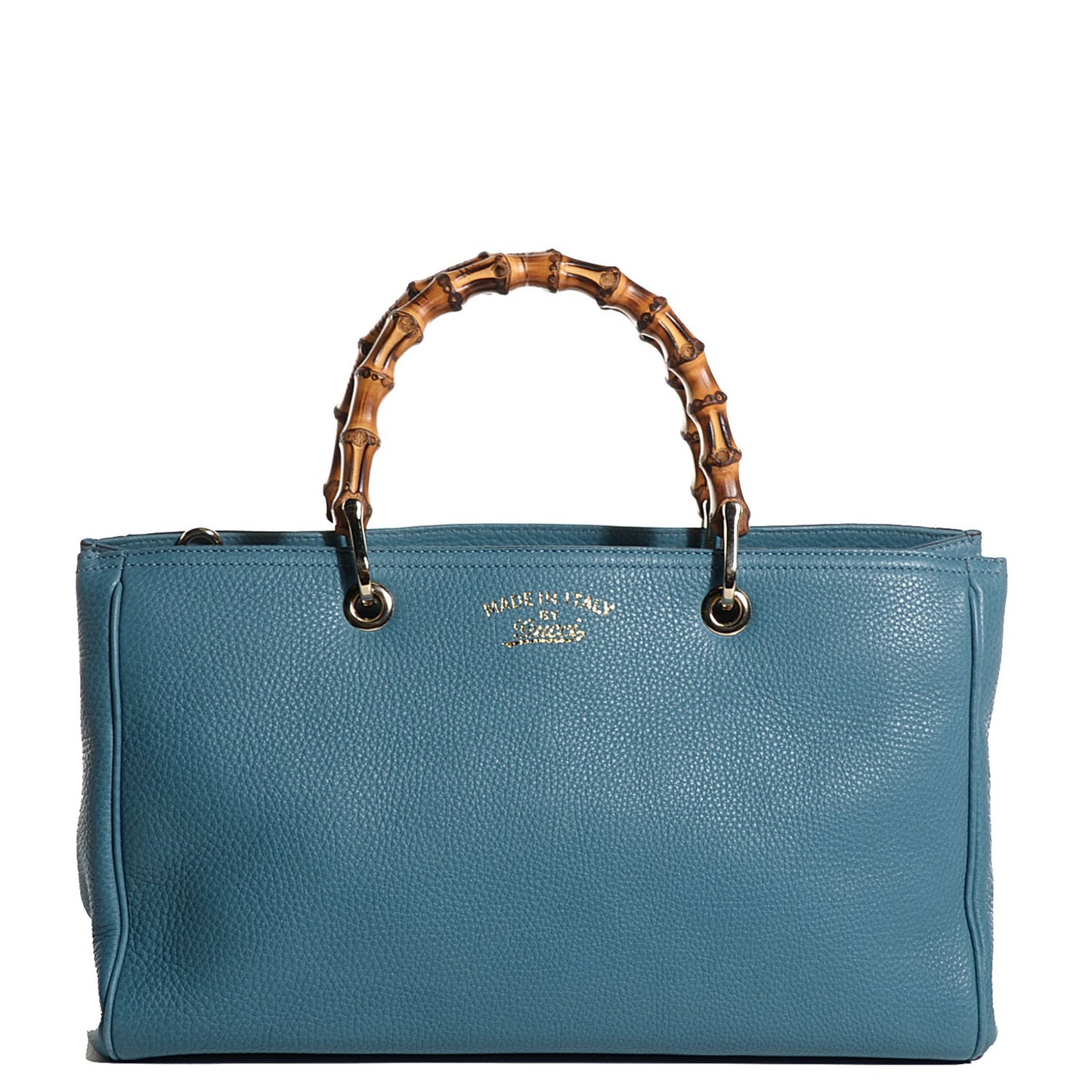 Pebbled Calfskin Medium Bamboo Shopper Tote Light Blue