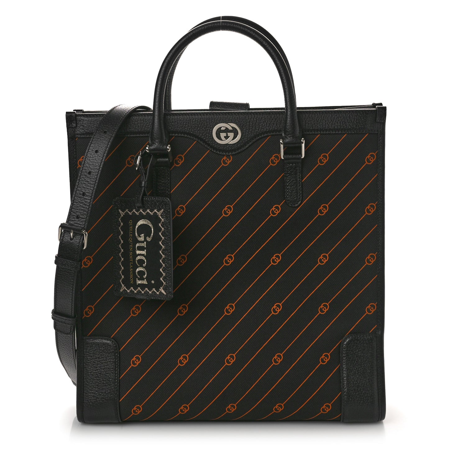 Jacquard Canvas Medium Interlocking G Tote Bag Black Orange