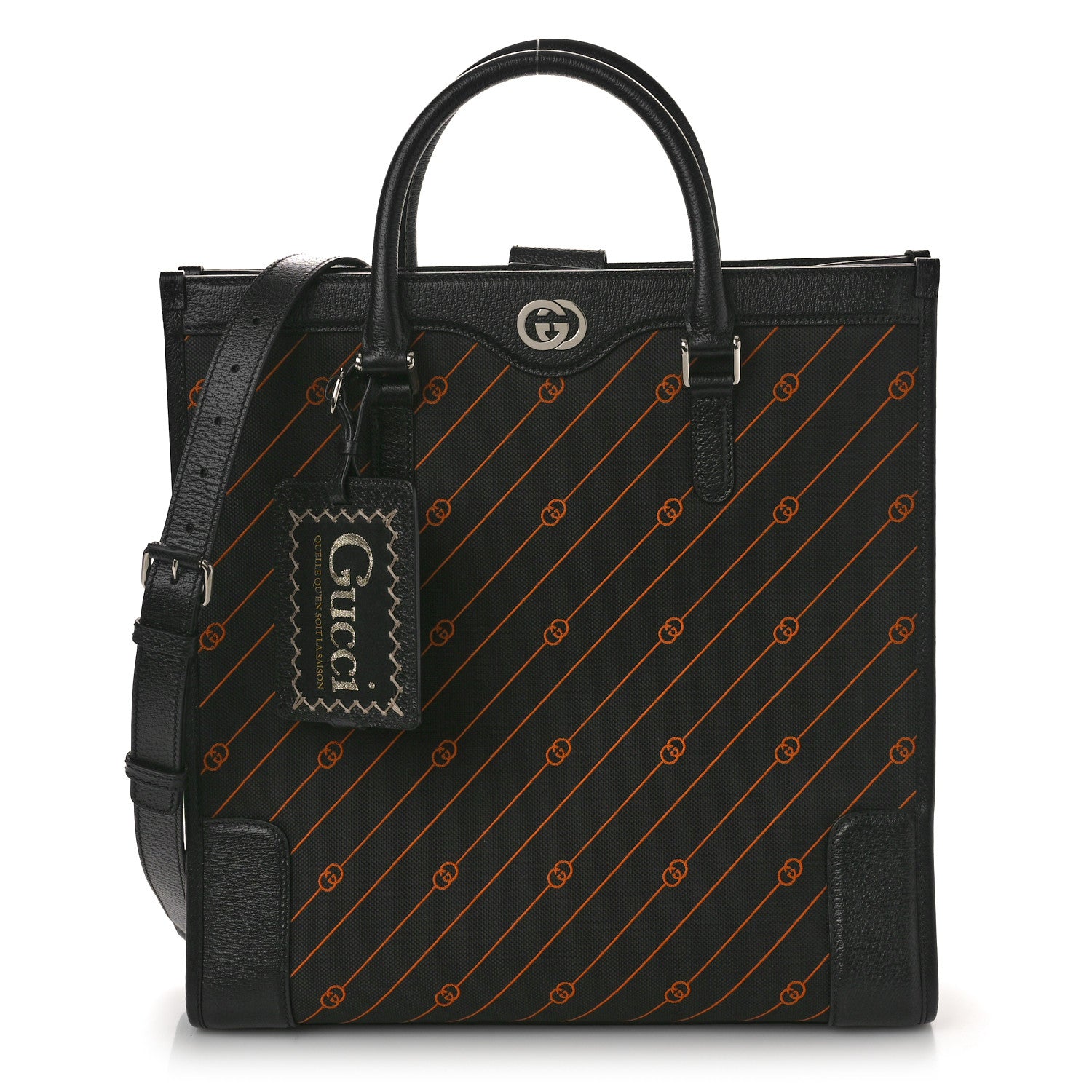 Gucci Jacquard Canvas Medium Interlocking G Tote Bag Black Orange 1 of 10