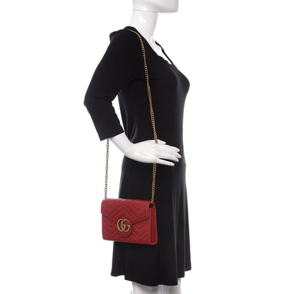 Gucci Calfskin Matelasse GG Marmont Chain Wallet Hibiscus Red 2 of 11