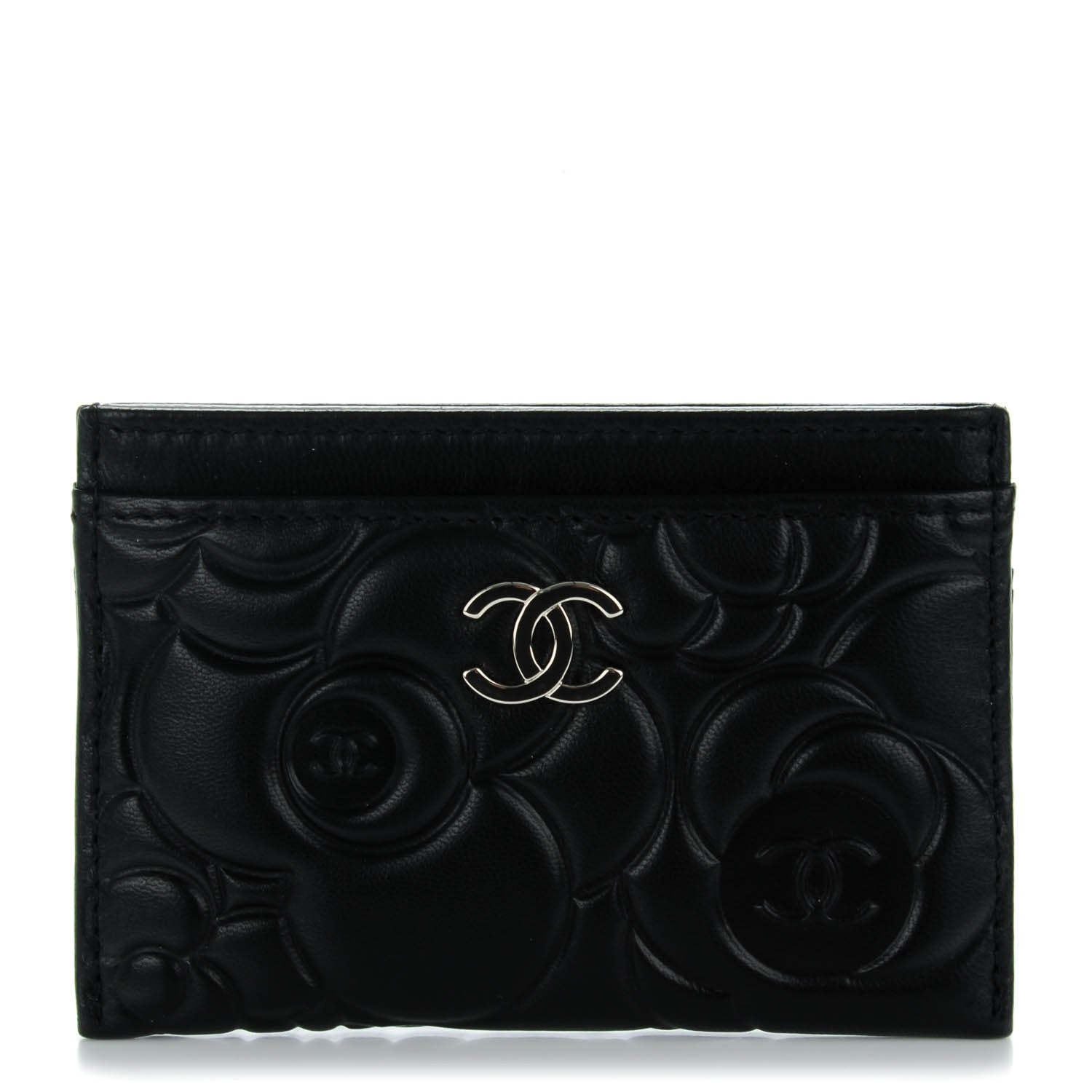 Chanel Lambskin Camellia Embossed Card Holder Black 1 of 8