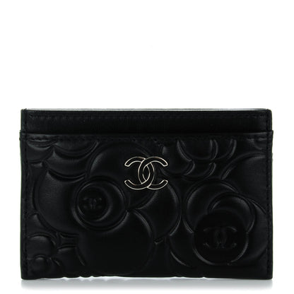 Chanel Lambskin Camellia Embossed Card Holder Black 1 of 8