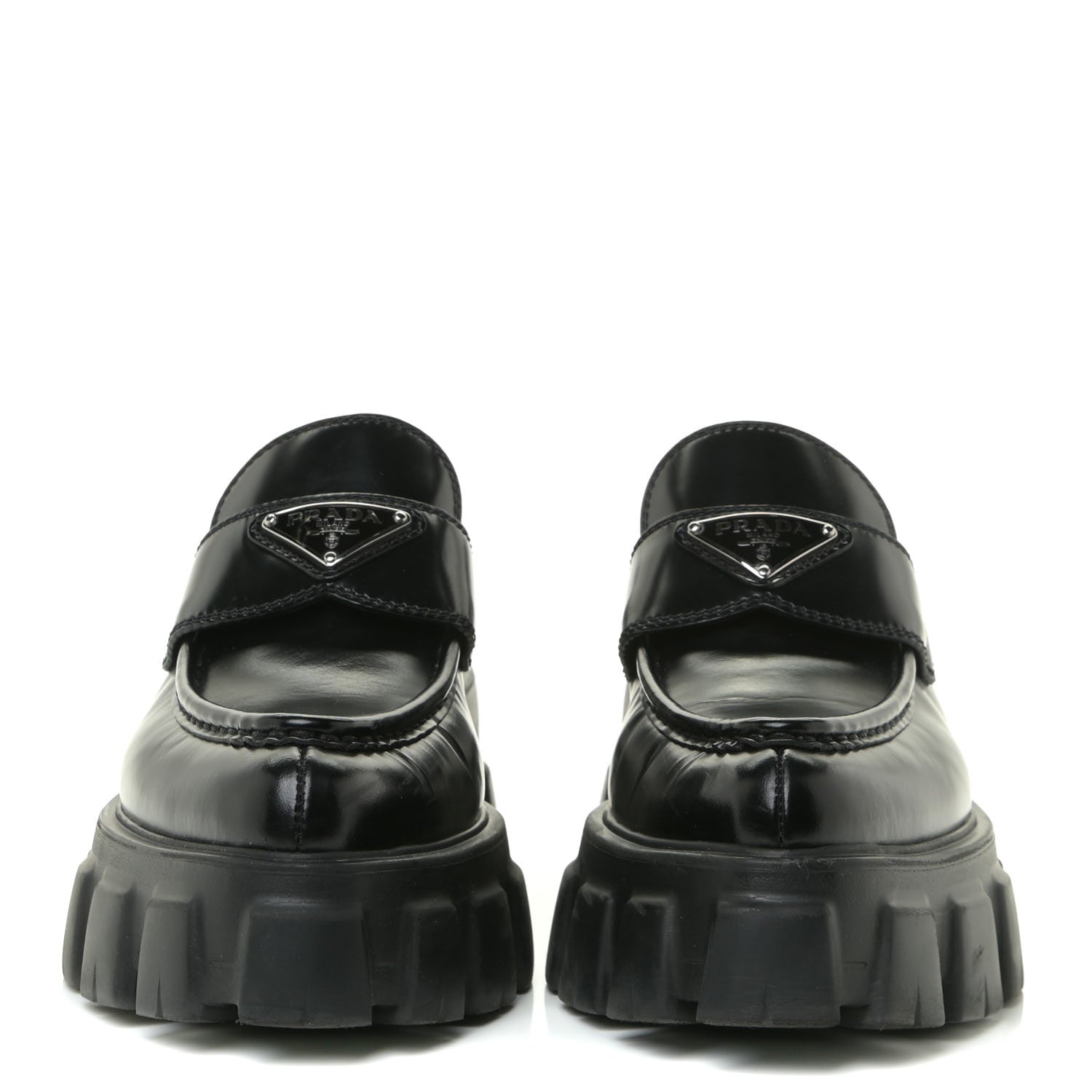 Prada Spazzolato Triangle Logo Monolith Pointy 55mm Loafers 37.5 Black 3 of 17