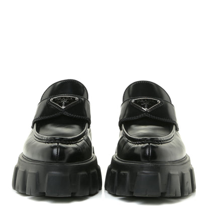 Prada Spazzolato Triangle Logo Monolith Pointy 55mm Loafers 37.5 Black 3 of 17