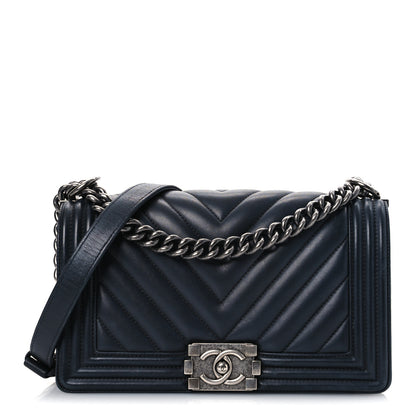 Chanel Calfskin Chevron Quilted Medium Boy Flap Black 1 of 15