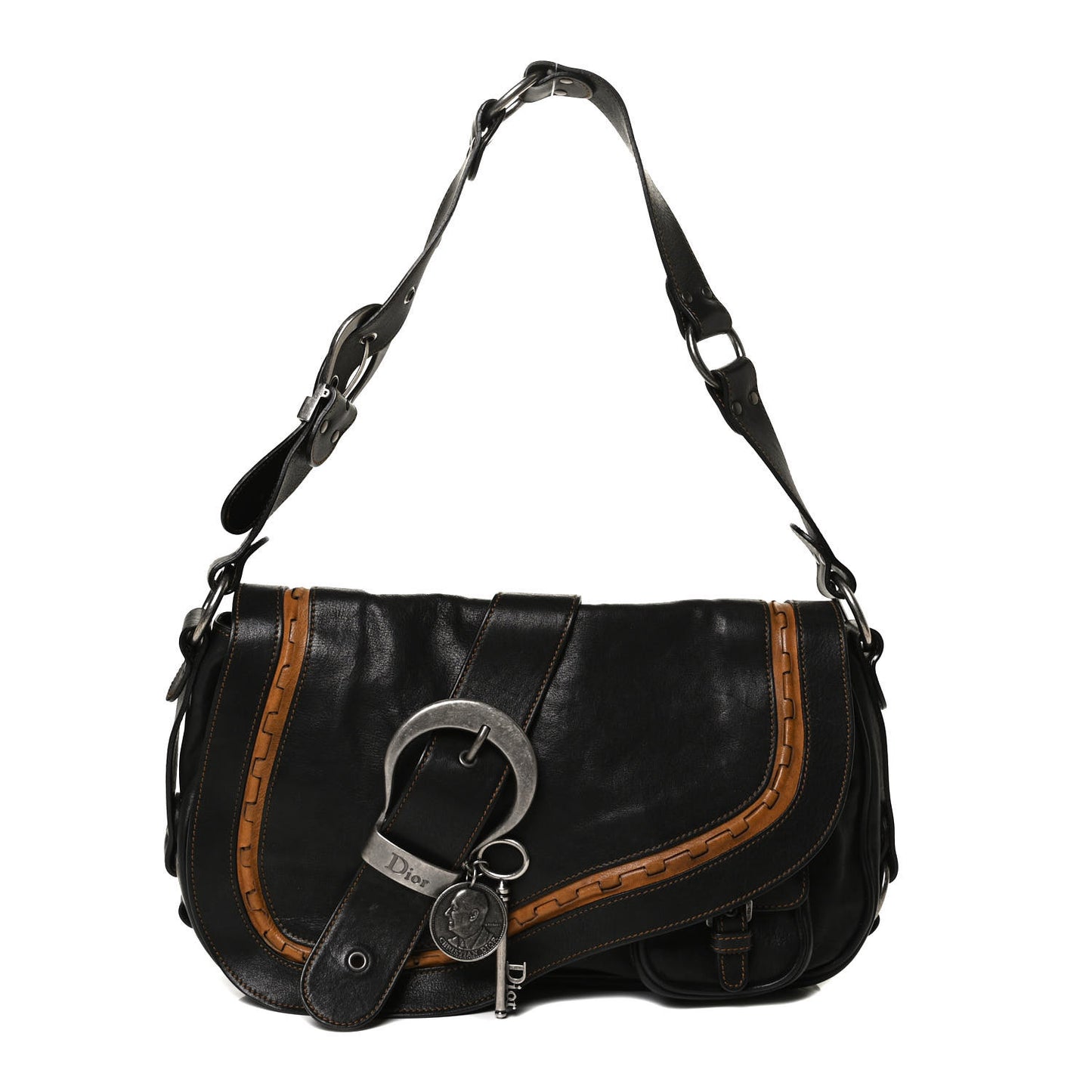Calfskin Medium Gaucho Double Saddle Bag Black
