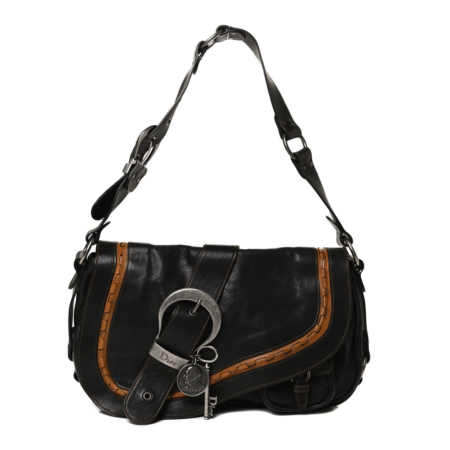 Christian Dior Calfskin Medium Gaucho Double Saddle Bag Black 1 of 10