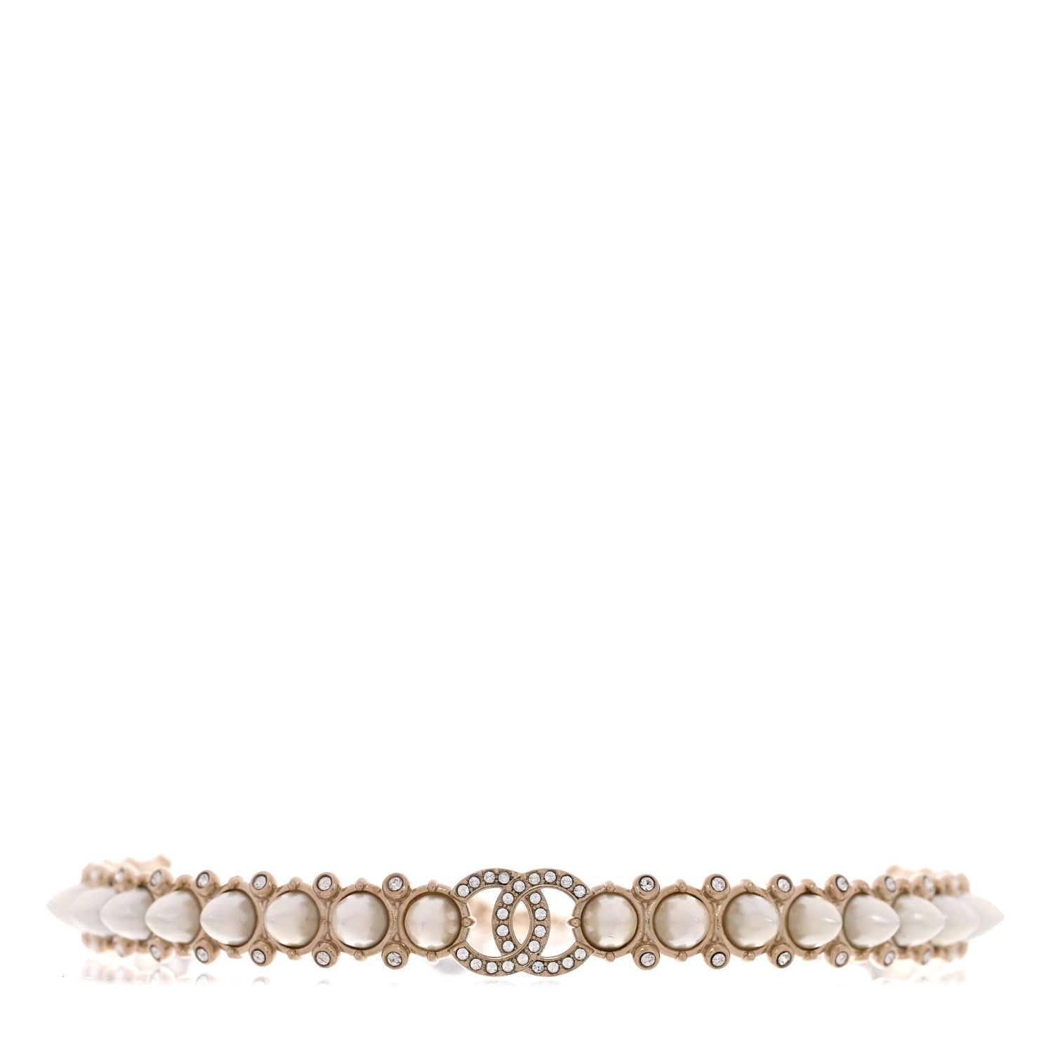 Chanel Strass Crystal Studded Pearl CC Choker Necklace Gold Pearly White 1 of 6
