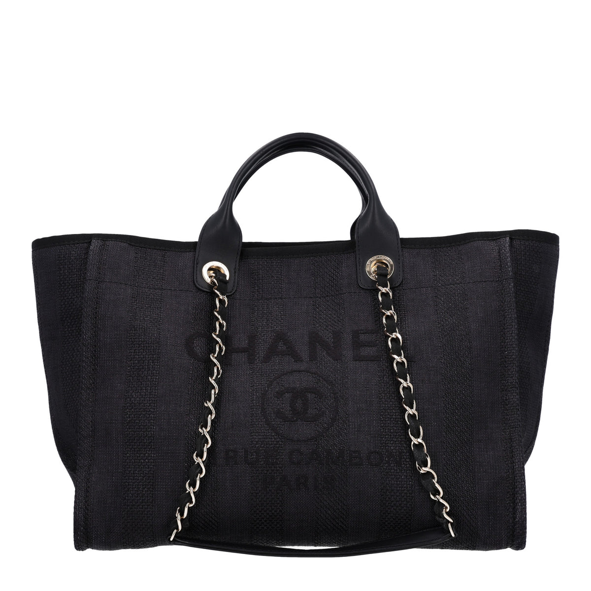 Chanel Mixed Fibers Calfskin Striped Medium Deauville Tote Black 1 of 11