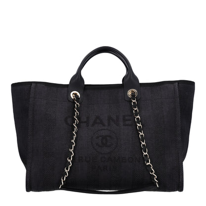 Chanel Mixed Fibers Calfskin Striped Medium Deauville Tote Black 1 of 11