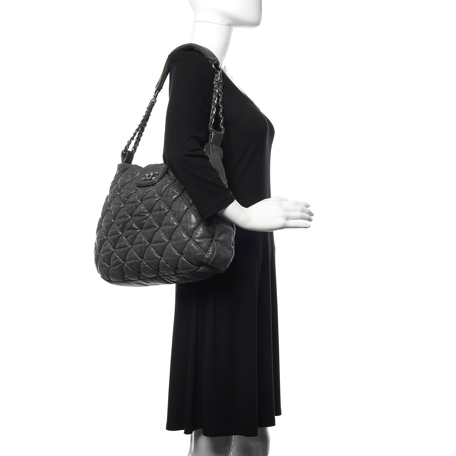 Chanel Calfskin Bubble Quilt Hobo Grey 2 of 14
