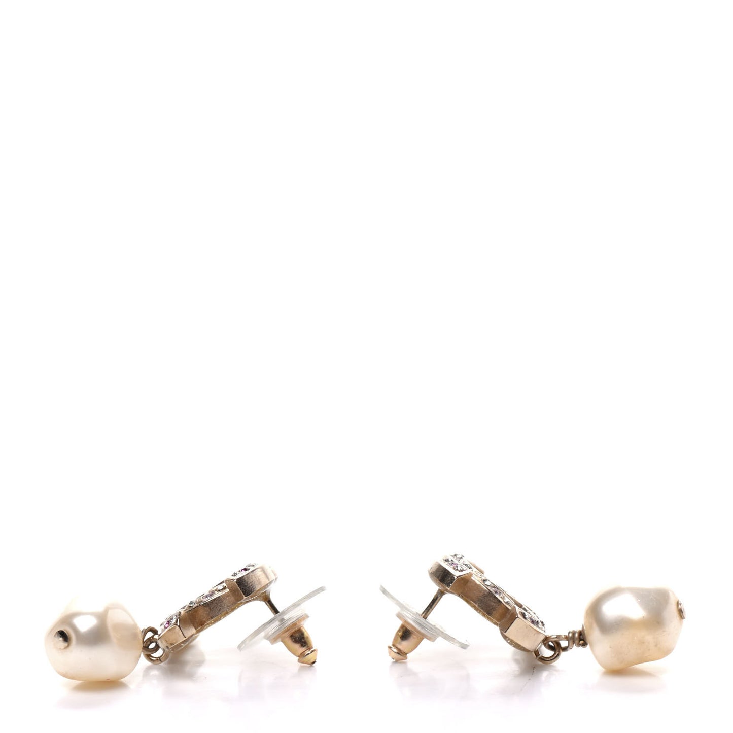 Crystal Pearl CC Drop Earrings Gold Pink