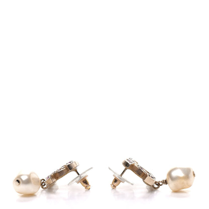 Chanel Crystal Pearl CC Drop Earrings Gold Pink 3 of 4
