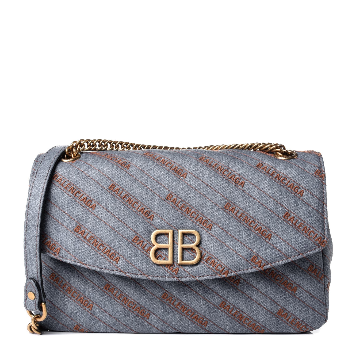 Balenciaga Denim Jacquard Logo Matelasse M BB Round Shoulder Bag Bleu Delave 1 of 5
