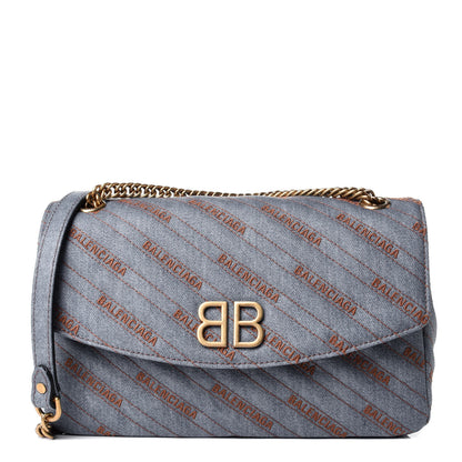 Balenciaga Denim Jacquard Logo Matelasse M BB Round Shoulder Bag Bleu Delave 1 of 5
