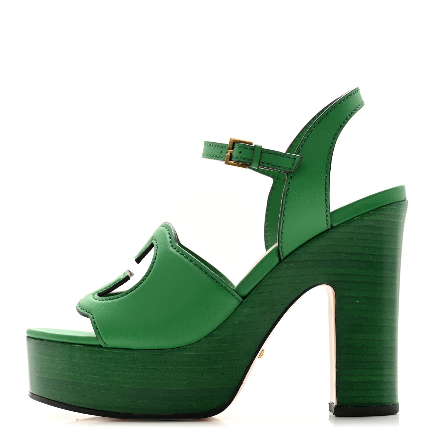 Gucci Cosmos Softy Calfskin Wooden Interlocking G Cut-Out 30/120mm Platform Sandals 37.5 New Shamrock 1 of 12