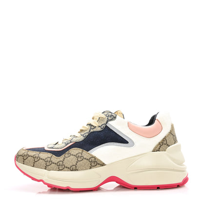 Gucci GG Supreme Monogram Mix Monogram Womens Rhyton Sneakers 40 London Blue Beige Pale Pink 1 of 7