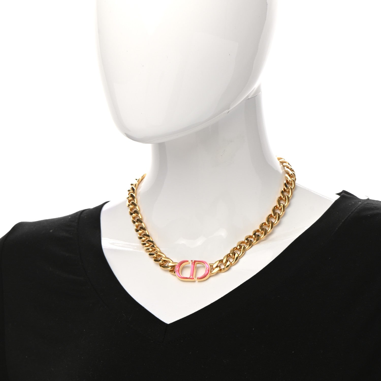 Christian Dior Metal CD Choker Necklace Gold Pink 2 of 5