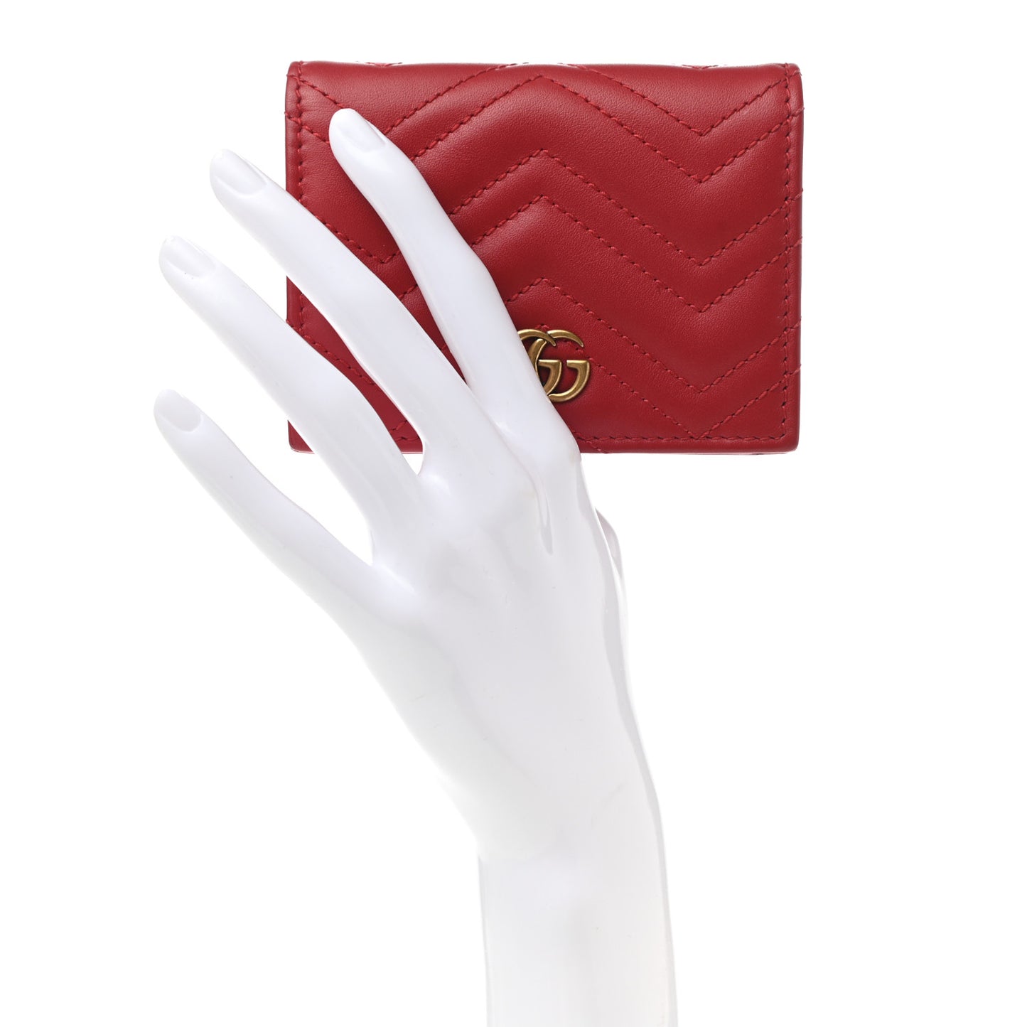 Calfskin Matelasse GG Marmont Card Case Wallet Hibiscus Red