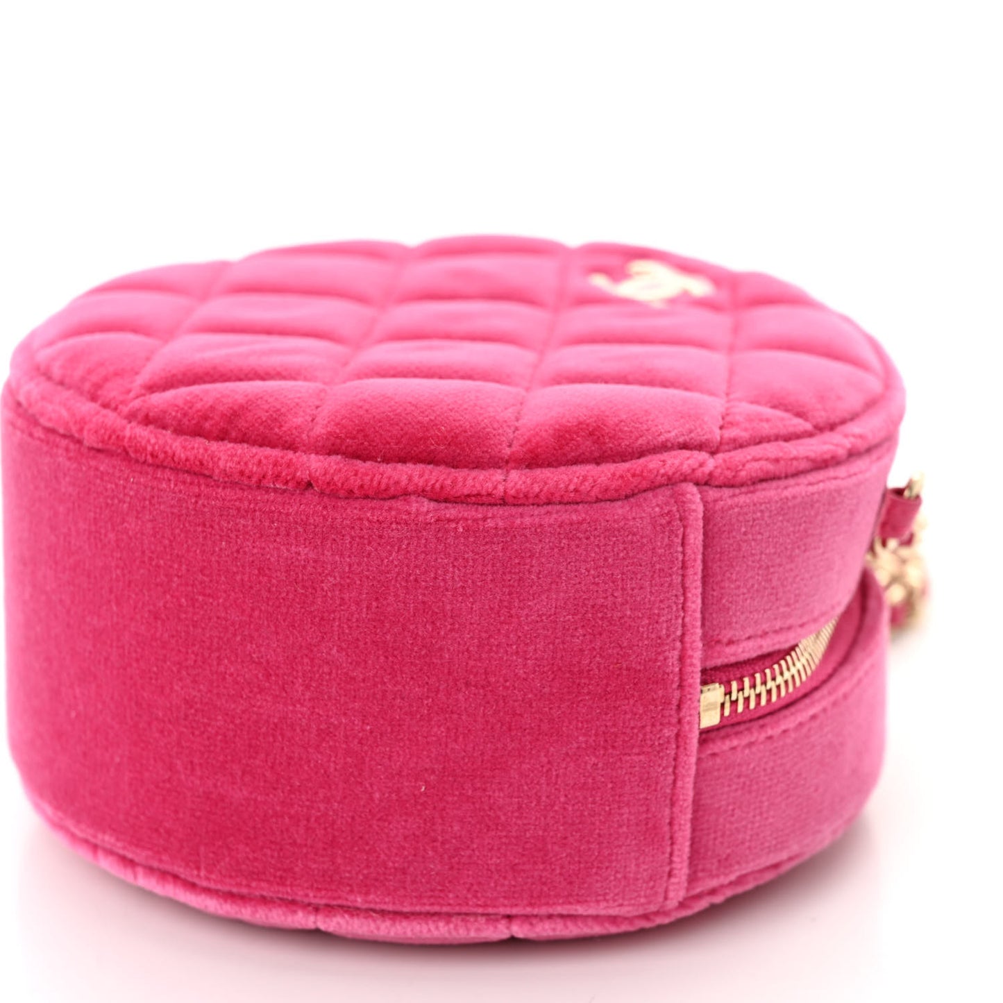 Velvet Round Quilted Pearl Crush Clutch With Chain Pink